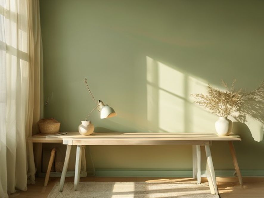 A light-filled room showing a daily rhythm with morning light, afternoon rest, and evening transition elements